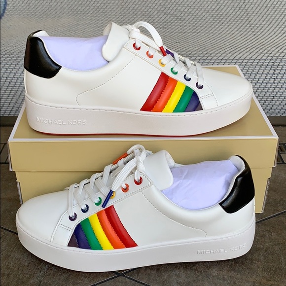 MICHAEL KORS POPPY LACE UP NAPPA PU OPTICWHT/BLK - Picture 1 of 16